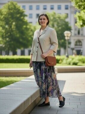 Dressbarn Women's Sage Top & Floral Midi Skirt Set